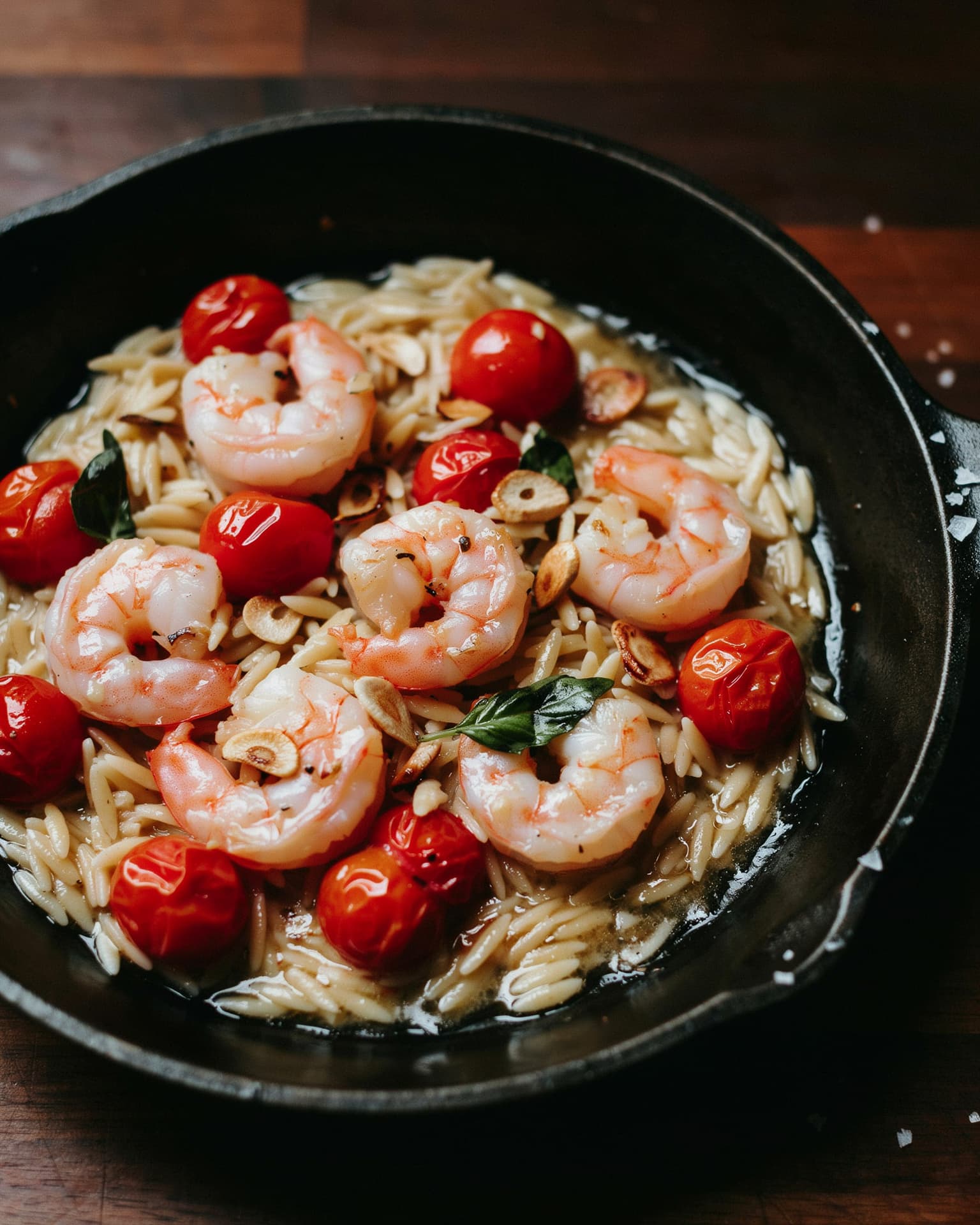Garlic Shrimp Orzo with Cherry Tomatoes for Two