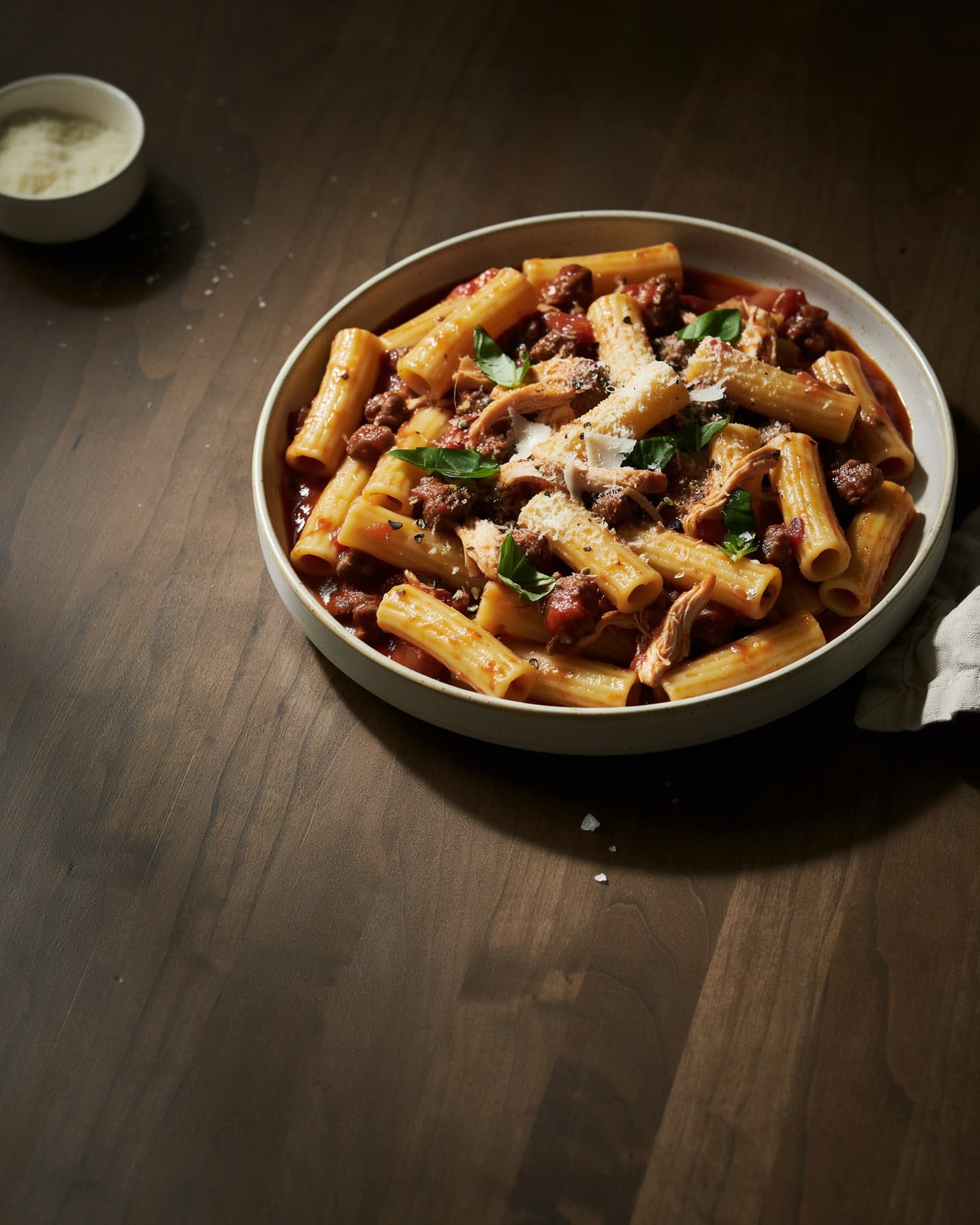 Slow Cooker Chicken & Ground Beef Pasta for Two (Weeknight Ragu)