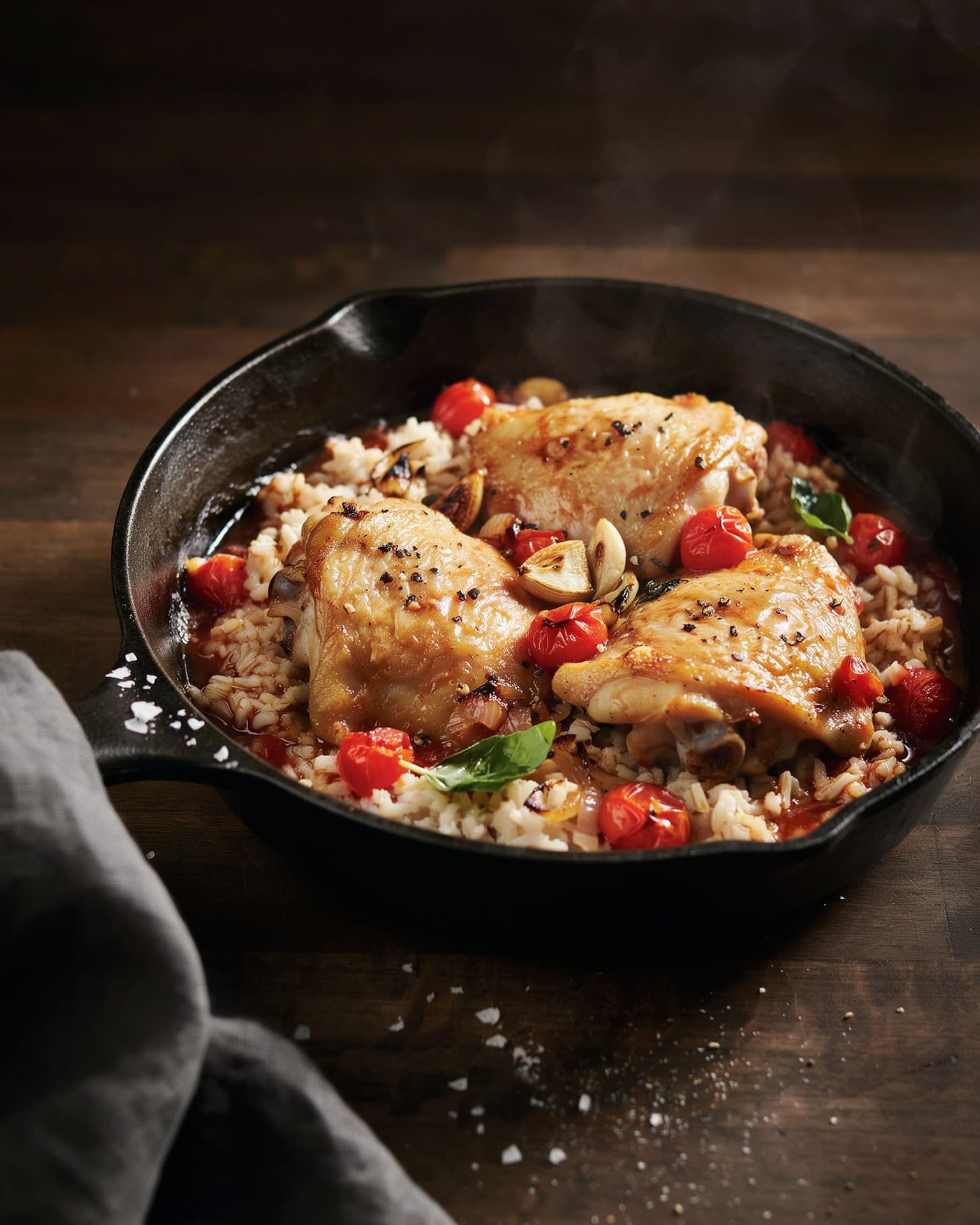 One-Pan Garlic Tomato Chicken and Rice for Two