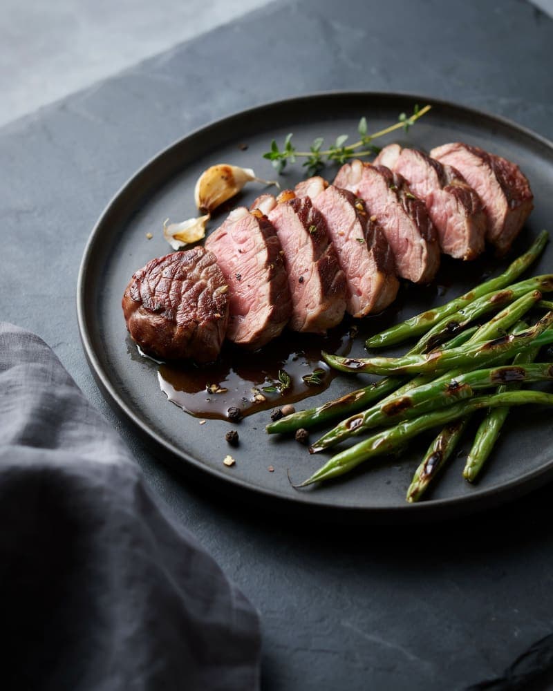 Pan-Seared Steak Dinner for Two with Garlic Butter and Blistered Green Beans